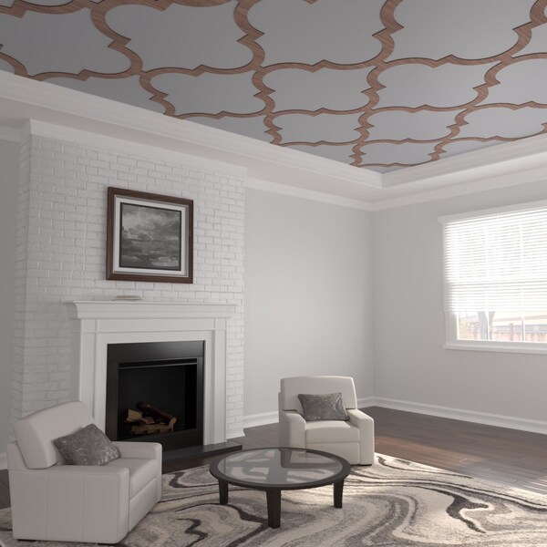 Ekena Millwork 66 56W x 66 56H x 14T Large Marrakesh Decorative Fretwork Wood Ceiling Panels, Walnut CELW67X67X0250MRKWA - main